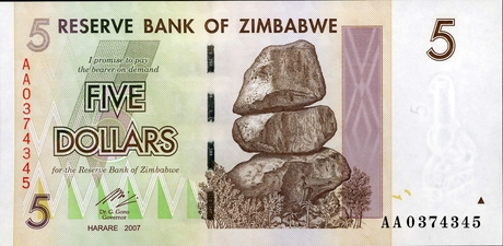 Банкнота в 5 долларов Зимбабве